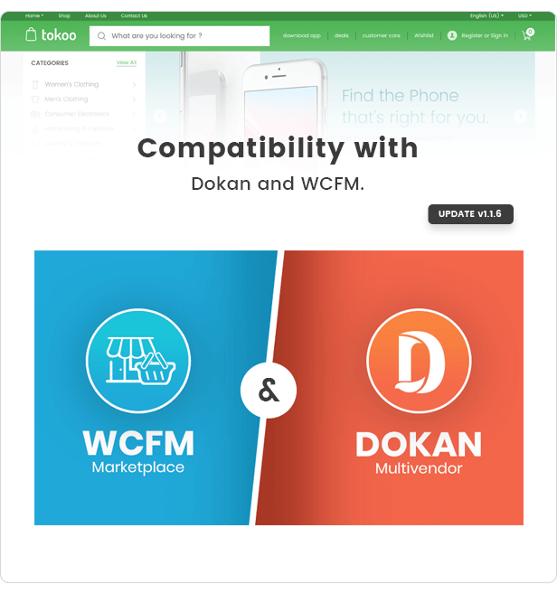 tokoo dokan wcfm compatible - Tokoo - Electronics Store WooCommerce Theme for Affiliates, Dropship and Multi-vendor Websites