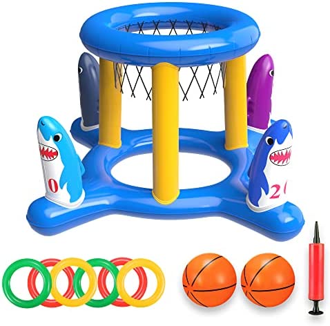 H-Style Inflatable Pool Basketball Hoop & Ring Toss Game, 2-in-1 Pool Floats Toys Games Set,Fun Summer Water Games Pool Toys for Toddler Kids,Teens,Adults and Family