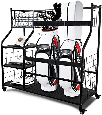 Golf Bags Storage Garage Organizer, Golf Bag Organizer for Golf Bags and Golf Accessories, Golf Bags Stand, Extra Large Size Golf Storage Rack with Wheels, Golf Bags Organizer Rack for Garage