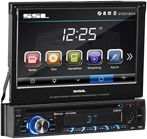 Sound Storm Labs SD726MB Single Din Touchscreen Bluetooth DVD CD MP3 USB SD AMFM Car Stereo 7 Inch Digital LCD Monitor Detachable Front Panel