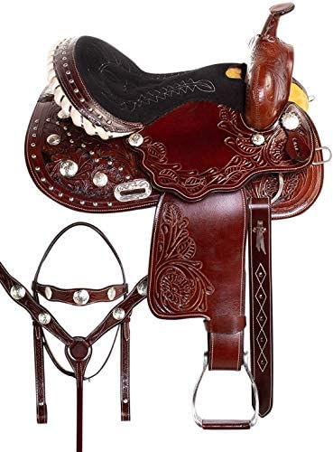 Ali Leather Store Western Leather Barrel Racing Show Trail Horse Saddle & tack with Matching Headstall Breast Collar and Reins. (seat Size 10″ – 18″ Inches)