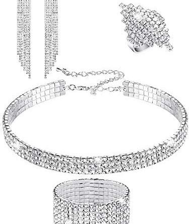 1669555012 51 TGMO2ESL. AC  375x445 - Women Rhinestone Stretch Bracelet Bangle Crystal Rhinestone Necklace Ring Dangle Fringe Earrings