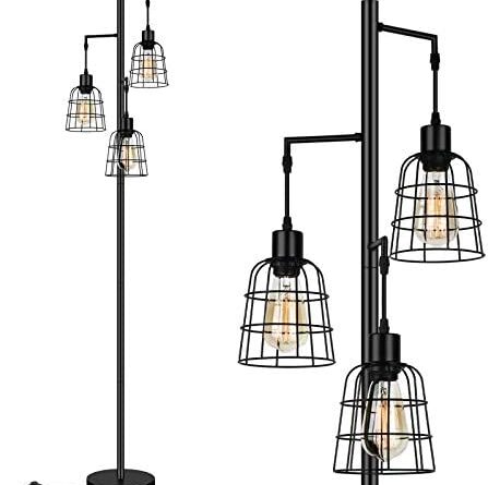 1669771454 41dGsZNXLcL. AC  447x445 - Industrial 3-Light Tree Floor Lamp with Cup-Shaped Cages Farmhouse Rustic Tall Standing Lamp for Living Room Vintage Elegant Black Pole Light with Edison E26 Base Metal Shade for Bedroom Office Hotel