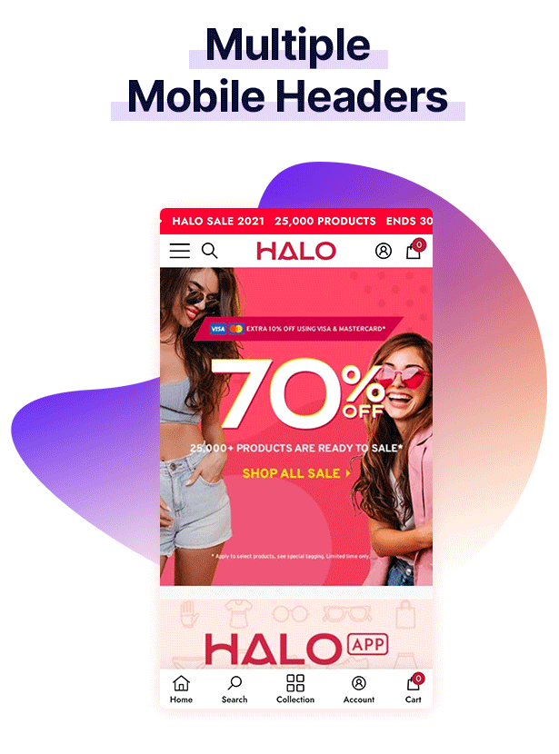 17 halo sections shopify theme multiple mobile headers - Halo - Multipurpose Shopify Theme OS 2.0