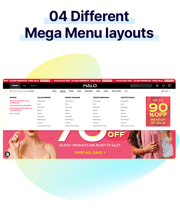 18 halo sections shopify theme mega menu - Halo - Multipurpose Shopify Theme OS 2.0