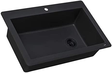 31Zz8W9J9RL. AC  - Ruvati 33 x 22 inch Drop-in Topmount Granite Composite Single Bowl Kitchen Sink Slope Bottom - Midnight Black - RVG1033BK