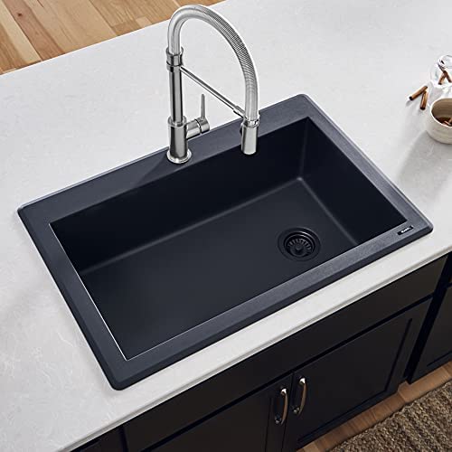 41+a9dWporS. AC  - Ruvati 33 x 22 inch Drop-in Topmount Granite Composite Single Bowl Kitchen Sink Slope Bottom - Midnight Black - RVG1033BK