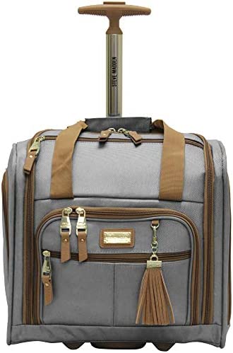 417h8cVkg3L. AC  - Steve Madden Designer 15 Inch Carry on Suitcase- Small Weekender Overnight Business Travel Luggage- Lightweight 2- Rolling Spinner Wheels Under Seat Bag for Women (Harlo Gray)