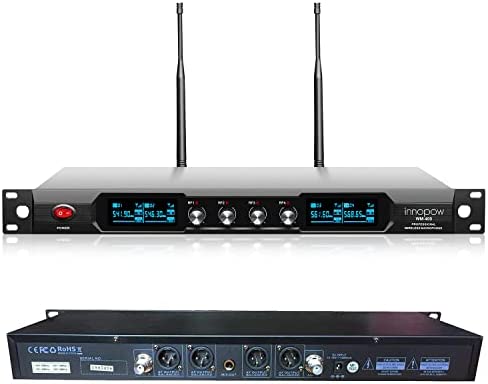419l dL8ARL. AC  - innopow 4-Channel Wireless Microphone System, Quad UHF Metal Cordless Mic, 4 Handheld Mics, Long Distance150-200Ft, Fixed Frequency, 16 Hours Use for Karaoke Singing, Church