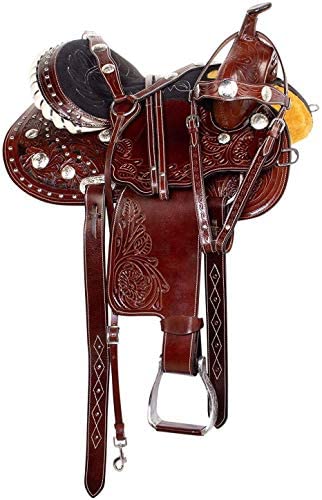 41CtIuygjAL. AC  - Ali Leather Store Western Leather Barrel Racing Show Trail Horse Saddle & tack with Matching Headstall Breast Collar and Reins. (seat Size 10" - 18" Inches)