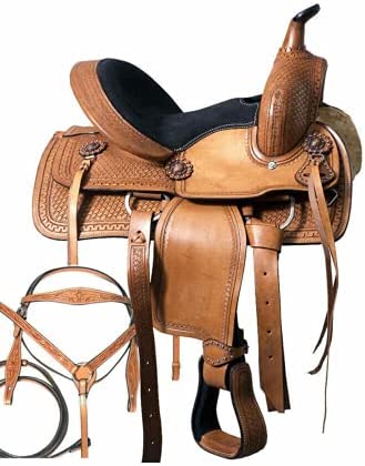 41UMsjgrx0L. AC  - Ali Leather Store Leather Western Barrel Racing Horse Saddle Premium Quality Tack Set Free Matching Headstall & Reins Size 10" Inches to 18" Inches Seat.