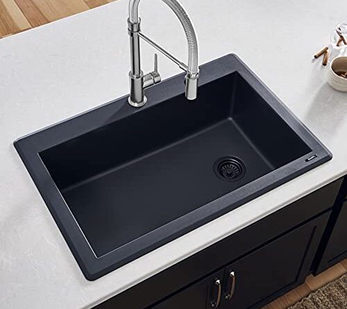 41a9dWporS. AC  500x445 - Ruvati 33 x 22 inch Drop-in Topmount Granite Composite Single Bowl Kitchen Sink Slope Bottom - Midnight Black - RVG1033BK