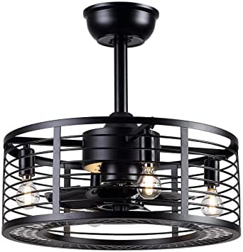 41lEi6J+wXL. AC  - Dannilong Caged Ceiling Fan with Lights ,Modern Enclosed Ceiling Fan Indoor with Remote Control ,Black Industrial Ceiling Fan Light Kit for Living Room, Bedroom, Kitchen (Stripped)
