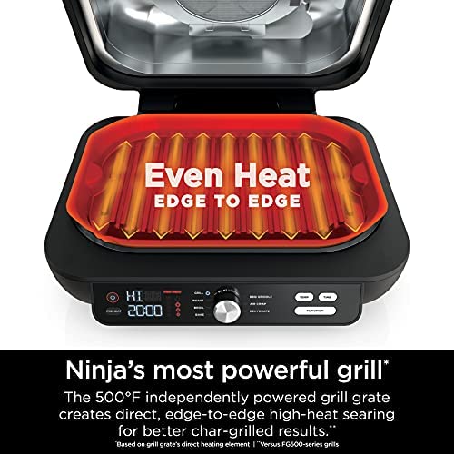 517jvGn 1EL. AC  - Ninja IG601 Foodi XL 7-in-1 Indoor Grill Combo, use Opened or Closed, Air Fry, Dehydrate & More, Pro Power Grate, Flat Top Griddle, Crisper, Black, 4 Quarts