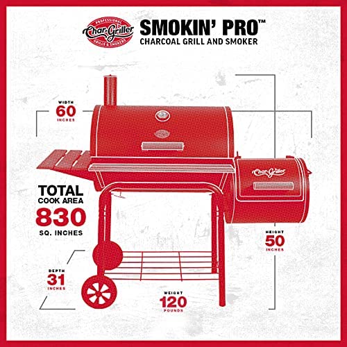 51CJk+dOixS. AC  - Char-Griller E1224 Smokin Pro 830 Square Inch Charcoal Grill with Side Fire Box, 50 Inch, Black