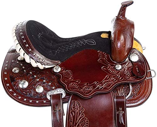 51E6o8e0snL. AC  - Ali Leather Store Western Leather Barrel Racing Show Trail Horse Saddle & tack with Matching Headstall Breast Collar and Reins. (seat Size 10" - 18" Inches)