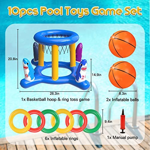 51Jr7EtHPuL. AC  - H-Style Inflatable Pool Basketball Hoop & Ring Toss Game, 2-in-1 Pool Floats Toys Games Set,Fun Summer Water Games Pool Toys for Toddler Kids,Teens,Adults and Family