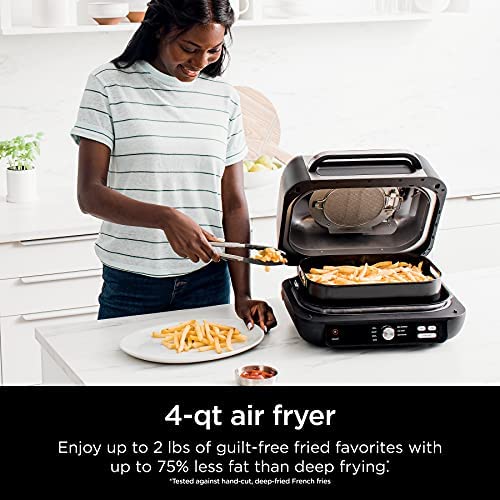 51Ks1eUUzyL. AC  - Ninja IG601 Foodi XL 7-in-1 Indoor Grill Combo, use Opened or Closed, Air Fry, Dehydrate & More, Pro Power Grate, Flat Top Griddle, Crisper, Black, 4 Quarts
