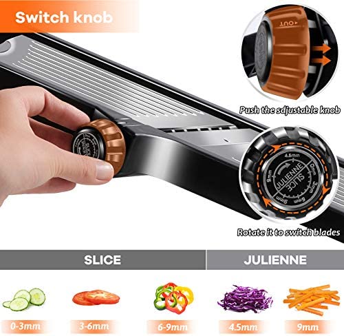 51MKz1RzMGL. AC  - Adjustable Mandoline Food Slicer, Kitchen Stainless Steel Food Cutter for Vegetable Fruit Cheese,Food Blade Onion Cutter with Spiralizer Vegetable Slicer and Cut Resistant Gloves