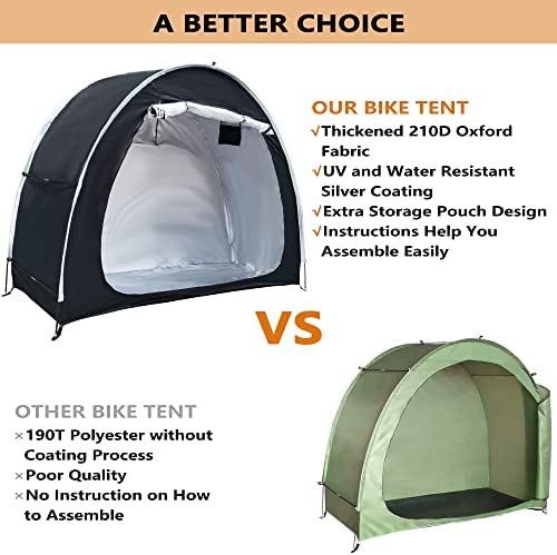 51Py9+ozPnL. AC  - PROLEE Bike Tent 6.6FT Waterproof 210D Oxford Fabric, Outdoor Bicycle Cover Shelter with Window Design, Bike Storage Tent for 2 Bikes, Storage Tent for Home Garden