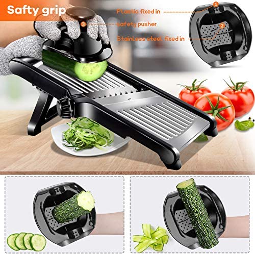 51XDOuflV L. AC  - Adjustable Mandoline Food Slicer, Kitchen Stainless Steel Food Cutter for Vegetable Fruit Cheese,Food Blade Onion Cutter with Spiralizer Vegetable Slicer and Cut Resistant Gloves