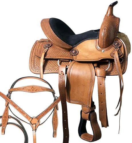 51be8m2BxOL. AC  - Ali Leather Store Leather Western Barrel Racing Horse Saddle Premium Quality Tack Set Free Matching Headstall & Reins Size 10" Inches to 18" Inches Seat.