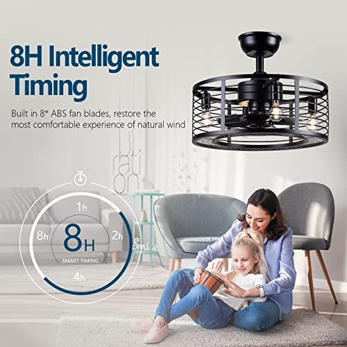 51m5tfvi8EL. AC  - Dannilong Caged Ceiling Fan with Lights ,Modern Enclosed Ceiling Fan Indoor with Remote Control ,Black Industrial Ceiling Fan Light Kit for Living Room, Bedroom, Kitchen (Stripped)