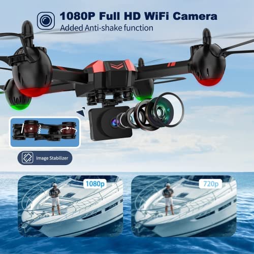 51rb8gzFEBL. AC  - SANROCK 1080P HD Camera Drones for Adults And Kids, X105W RC Quadcopter for Beginners, Wifi Live Video Cam, App Control, Altitude Hold, Headless Mode, Trajectory Flight, Gravity Sensor, 3D Flip