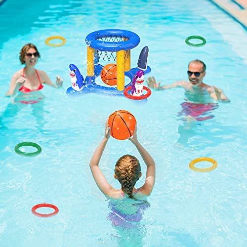 51t7paLdudL. AC  - H-Style Inflatable Pool Basketball Hoop & Ring Toss Game, 2-in-1 Pool Floats Toys Games Set,Fun Summer Water Games Pool Toys for Toddler Kids,Teens,Adults and Family