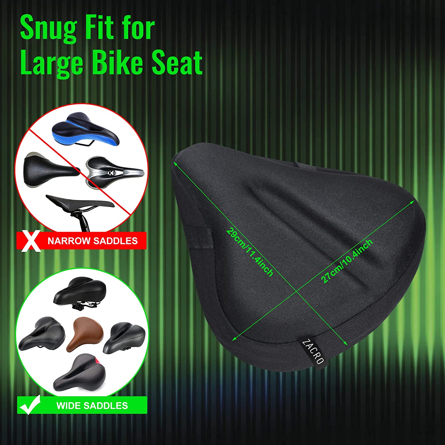 81+Lad+9j9L. AC SL1500  - Zacro Bike Seat Cushion - Gel Padded Wide Adjustable Cover for Men & Womens Comfort, Compatible with Peloton, Stationary Exercise or Cruiser Bicycle Seats, 11.4in X 10.4in, Water&Dust Resistant Cover