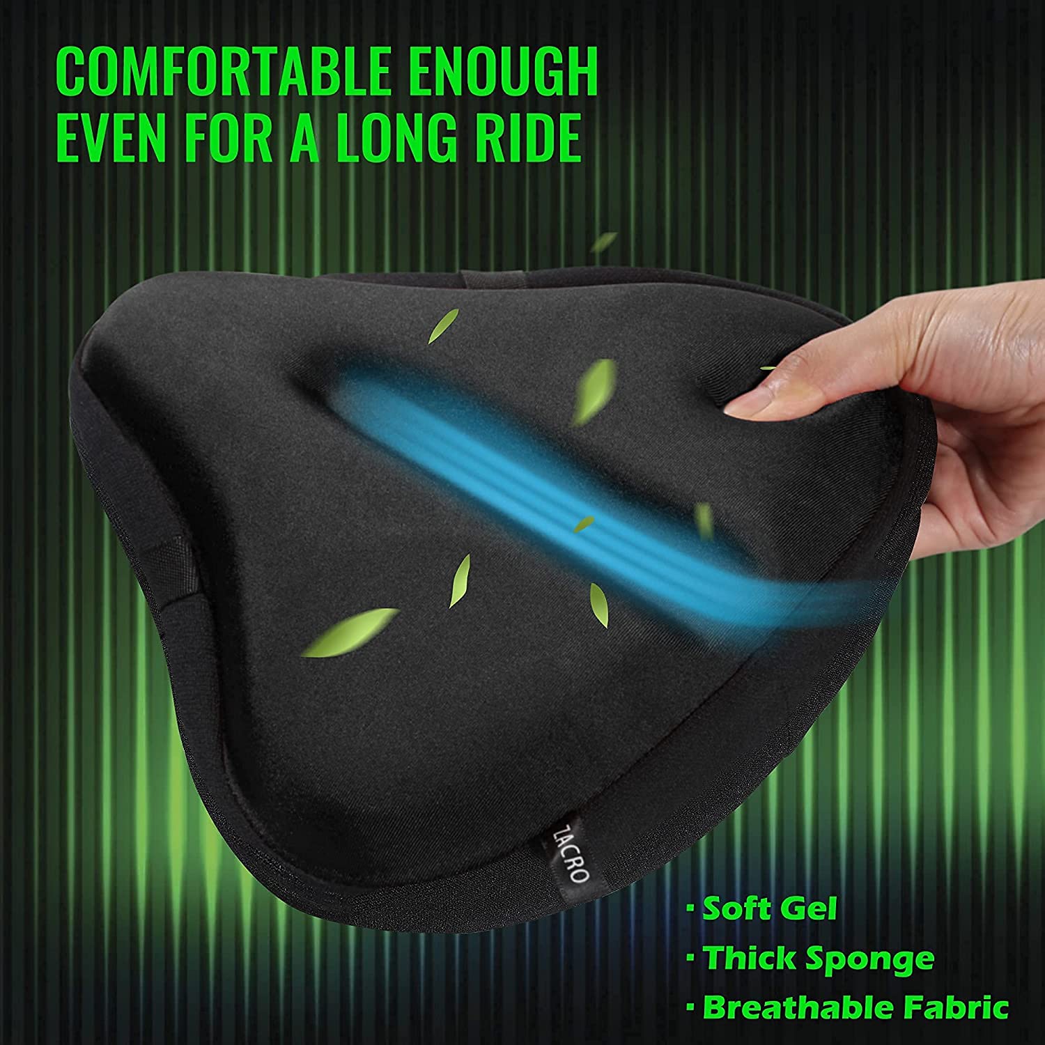 81PXoAaLHCL. AC SL1500  - Zacro Bike Seat Cushion - Gel Padded Wide Adjustable Cover for Men & Womens Comfort, Compatible with Peloton, Stationary Exercise or Cruiser Bicycle Seats, 11.4in X 10.4in, Water&Dust Resistant Cover