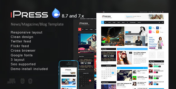 preview.  large preview - iPress - Responsive News/Magazine Drupal 8 and 7 theme