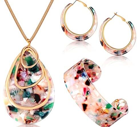 1670464348 51XuhYKa6rL. AC  480x445 - Acrylic Jewelry Set for Women Statement Earrings Necklace Bracelet Floral Necklace Set for Women