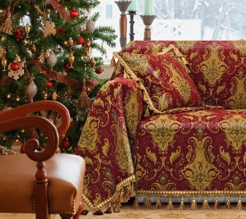 1670767200 61 Jq3Uja3L. AC  500x445 - Loom and Mill Luxury Sofa Covers, Classic Damask Jacquard Thick Chenille Couch Cover Furniture Protector with Lace Edge and Handmade Tassels for Pet, Dogs and Cats (Red, 71x118 inch)
