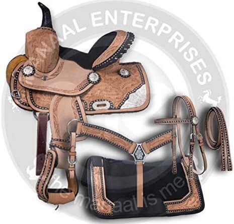1671070154 51rwOA8ZpLL. AC  465x445 - ME Enterprises Youth Child Western Premium Leather Barrel Racing Pony Miniature Trail Equestrian Horse Saddle Matching Headstall, Breast Collar, Reins & Saddle Pad Size 10 to 12