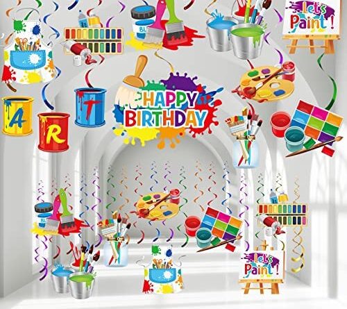 1671459743 61GnRgsBZTL. AC  500x445 - 46 Pieces Art Painting Party Decoration, Art Birthday Party Hanging Swirls Ceiling Decor for Kids Girl Boy Painting Birthday Party Graffiti Party Supplies