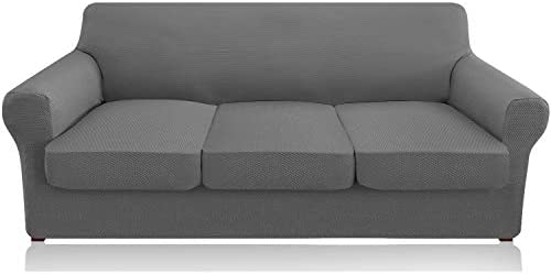 1671633025 31M8eTne5yL. AC  - Granbest 4 Piece High Stretch Couch Covers for 3 Cushion Couch Thick Premium Sofa Slipcover Fitted Sofa Cover Furniture Protector for 3 Seat Sofas Dog Pet Proof Machine Washable (Large, Light Gray)