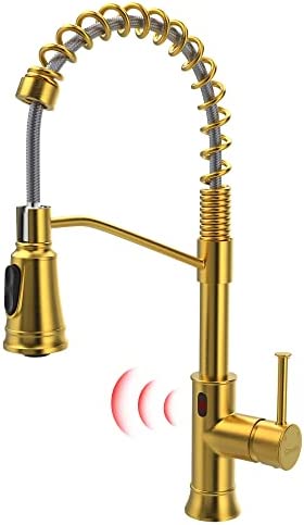 GIMILI Gold Touchless Kitchen Faucet with Pull Down Sprayer, Brushed Brass Motion Sensor Smart Hands-Free Activated Single Hole Spring Faucet for Kitchen Sink