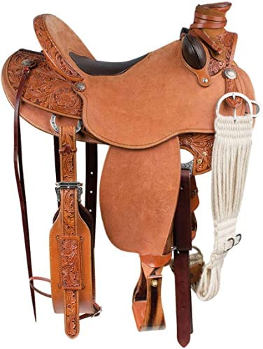 412tS7+nZjL. AC  - Equitack Brown Leather Western Wade Horse Saddle On Roughout Finish with Girth