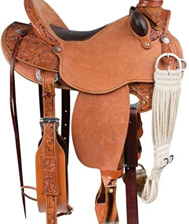 412tS7nZjL. AC  376x445 - Equitack Brown Leather Western Wade Horse Saddle On Roughout Finish with Girth