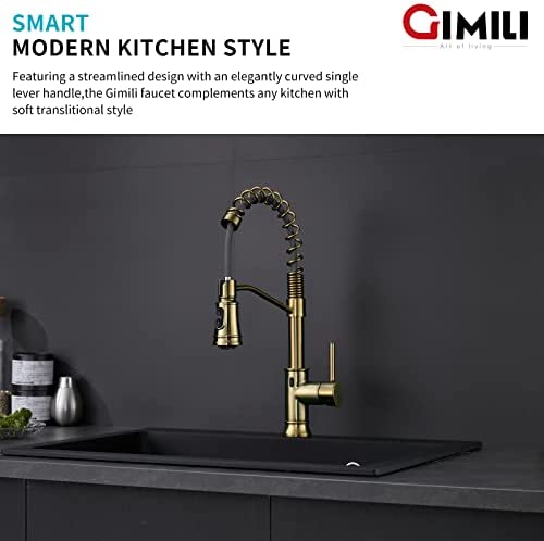 41uWLM4fbIL. AC  - GIMILI Gold Touchless Kitchen Faucet with Pull Down Sprayer, Brushed Brass Motion Sensor Smart Hands-Free Activated Single Hole Spring Faucet for Kitchen Sink
