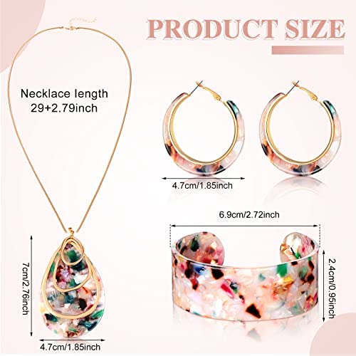 5104yMK0s3L. AC  - Acrylic Jewelry Set for Women Statement Earrings Necklace Bracelet Floral Necklace Set for Women