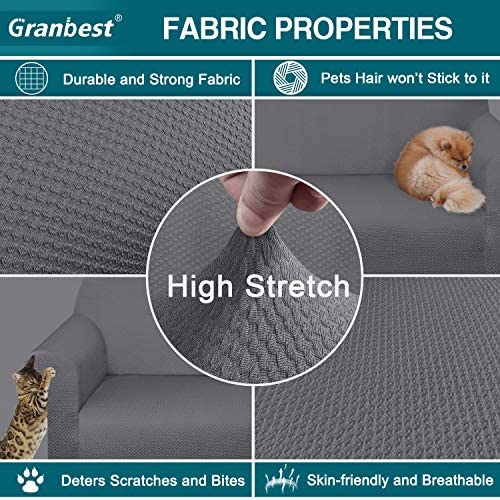 516CQKPX+5L. AC  - Granbest 4 Piece High Stretch Couch Covers for 3 Cushion Couch Thick Premium Sofa Slipcover Fitted Sofa Cover Furniture Protector for 3 Seat Sofas Dog Pet Proof Machine Washable (Large, Light Gray)