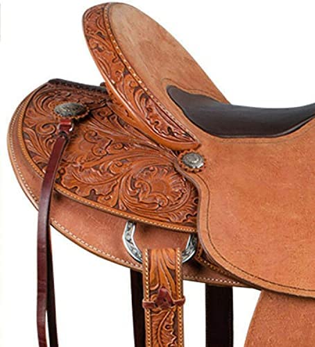 51MHSbBSaML. AC  - Equitack Brown Leather Western Wade Horse Saddle On Roughout Finish with Girth