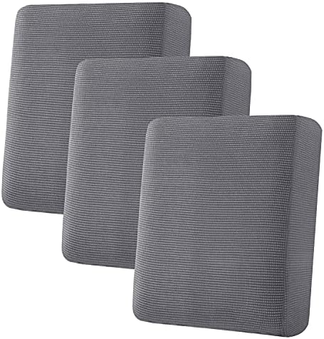 H.VERSAILTEX Super Stretch Individual Seat Cushion Covers Sofa Covers Couch Cushion Covers Slipcovers Featuring Thick Jacquard Textured Twill Fabric (3 Piece Sofa Cushion Covers, Grey)