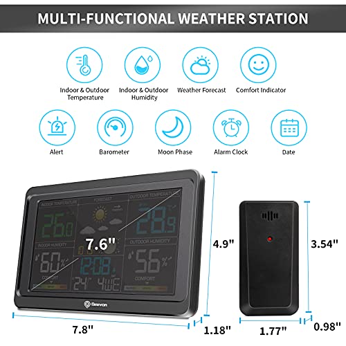 51WpMdBOJxL - Geevon Weather Station Wireless Indoor Outdoor Thermometer, Large Color Display Temperature Humidity Monitor with Comfort Indicator, USB Charging Port and Adjustable Backlight