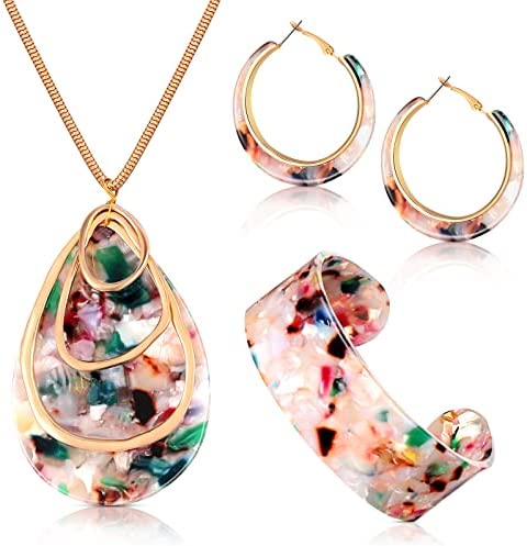 51XuhYKa6rL. AC  - Acrylic Jewelry Set for Women Statement Earrings Necklace Bracelet Floral Necklace Set for Women