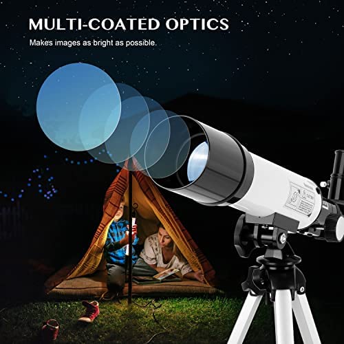 51YjAh5 VqL. AC  - AOMEKIE Telescopes for Kids 50/360mm Telescope for Astronomy Beginners with Carrying Case Tripod Erecting Eyepiece Refractor Telescope Kit As