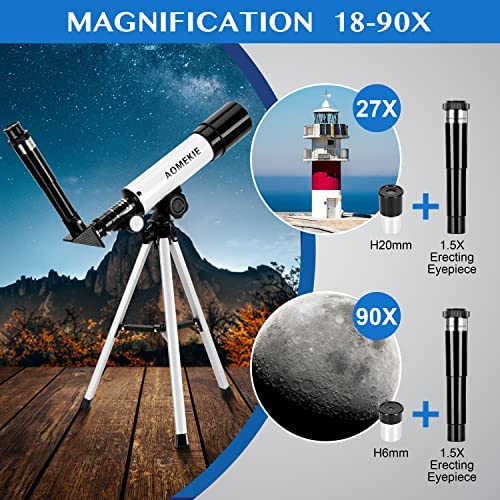51ZyBGJ8OfL. AC  - AOMEKIE Telescopes for Kids 50/360mm Telescope for Astronomy Beginners with Carrying Case Tripod Erecting Eyepiece Refractor Telescope Kit As