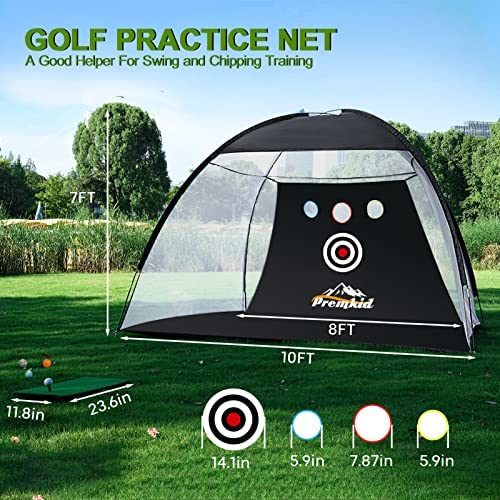 51kECC8GNjL. AC  - Premkid Golf Practice Net, 10x7ft Golf Hitting Net with 3 Aim Golf Target, Golf Nets for Backyard Driving, Golf Chipping Nets for Indoor Use, Golf Training Equipment for Indoor and Outdoor